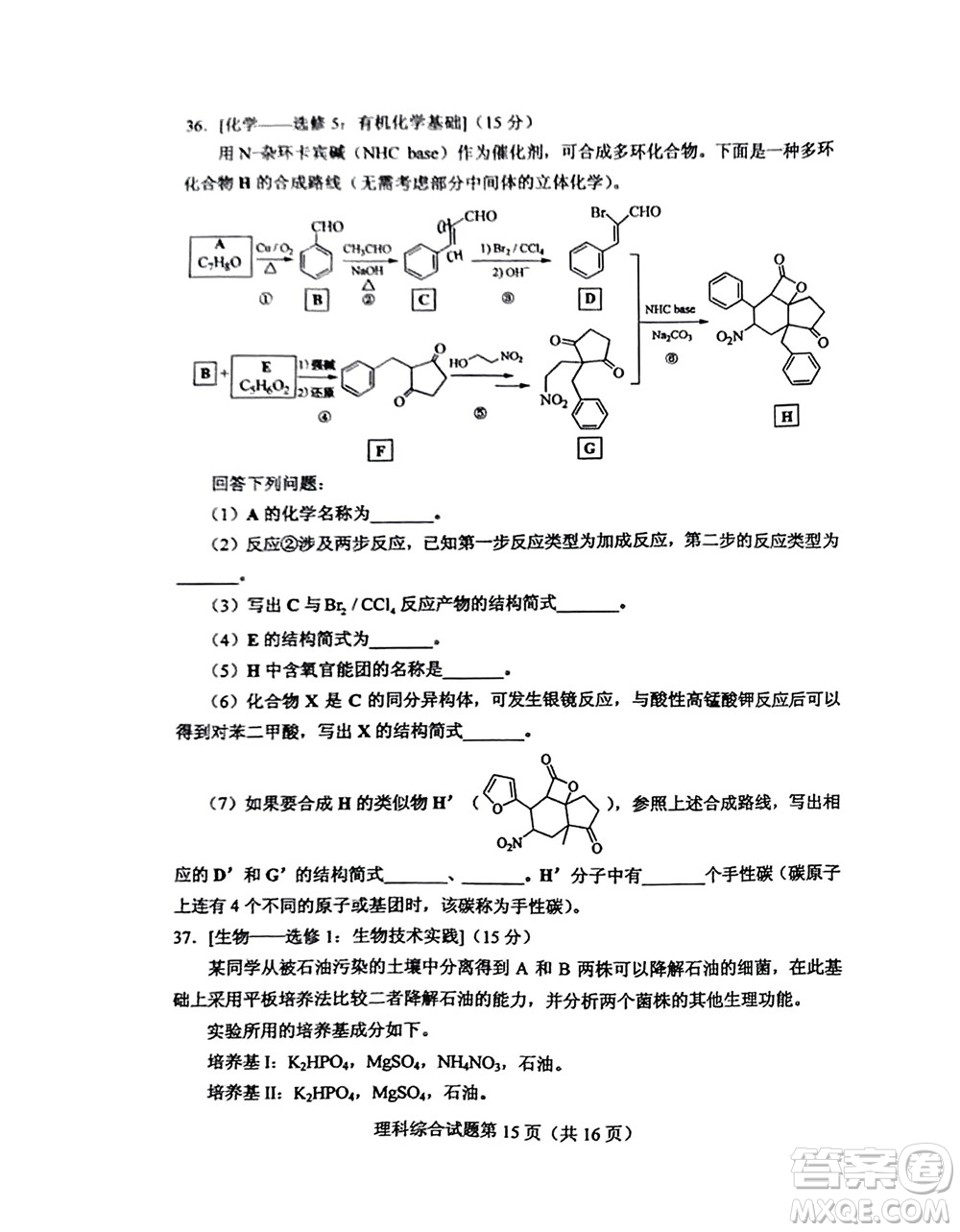 2022高考真題全國甲卷理科綜合試題及答案解析