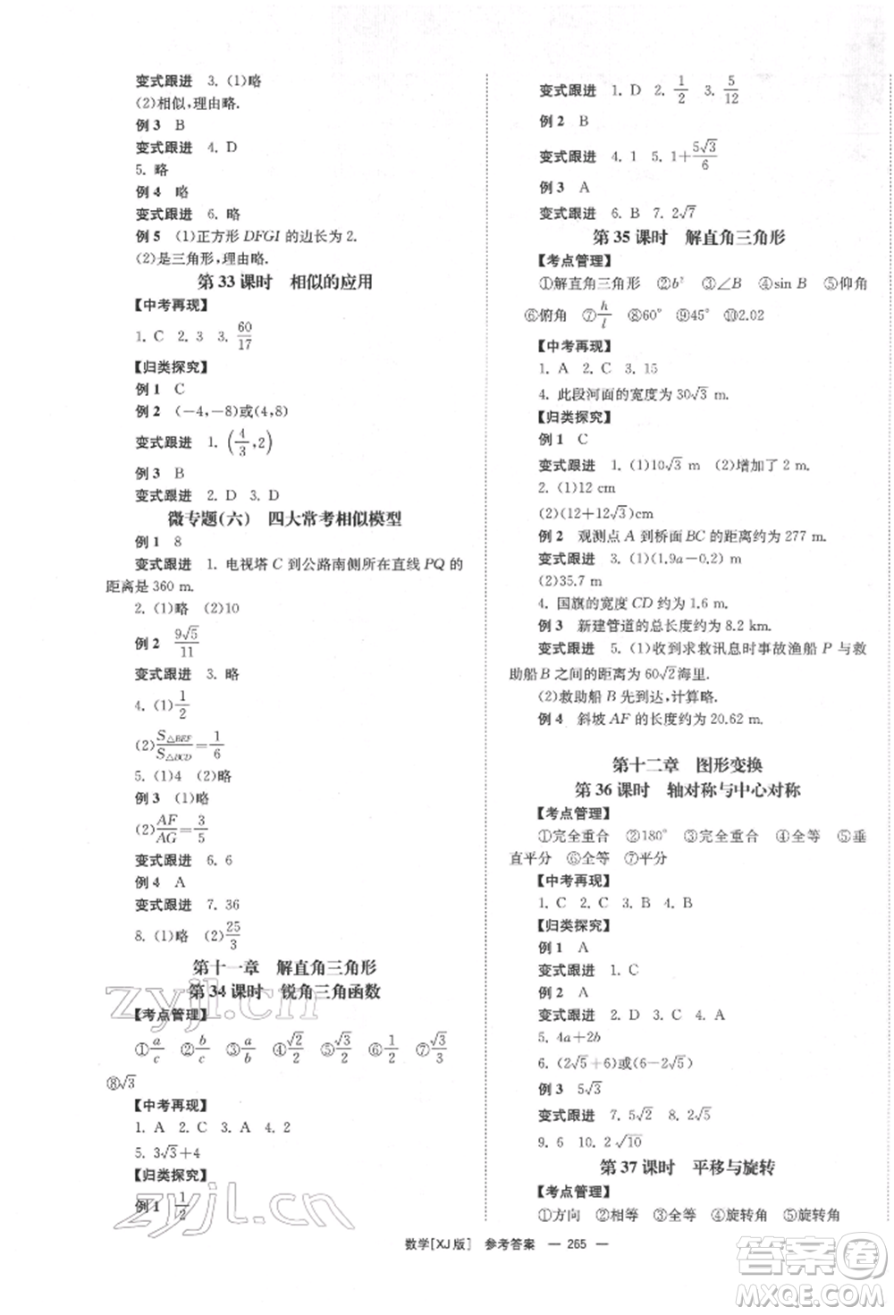 湖南師范大學(xué)出版社2022全效學(xué)習(xí)中考學(xué)練測(cè)聽(tīng)課講義數(shù)學(xué)湘教版參考答案