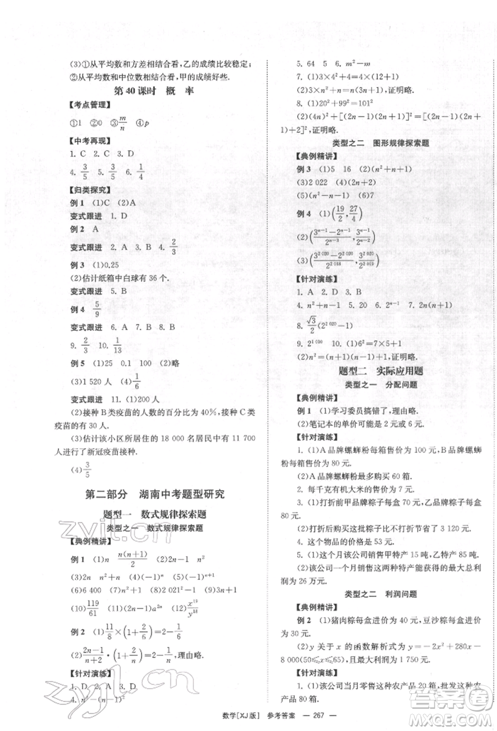 湖南師范大學(xué)出版社2022全效學(xué)習(xí)中考學(xué)練測(cè)聽(tīng)課講義數(shù)學(xué)湘教版參考答案