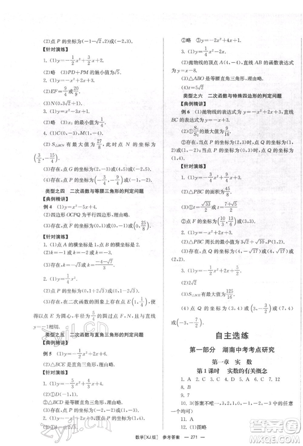 湖南師范大學(xué)出版社2022全效學(xué)習(xí)中考學(xué)練測(cè)聽(tīng)課講義數(shù)學(xué)湘教版參考答案