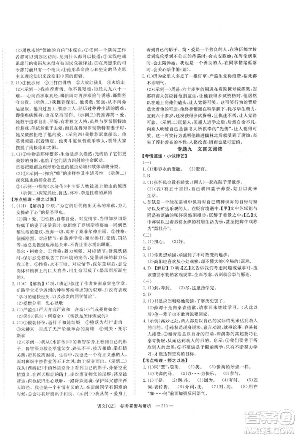 湖南師范大學(xué)出版社2022全效學(xué)習(xí)中考學(xué)練測(cè)聽(tīng)課講義語(yǔ)文人教版郴州專(zhuān)版參考答案