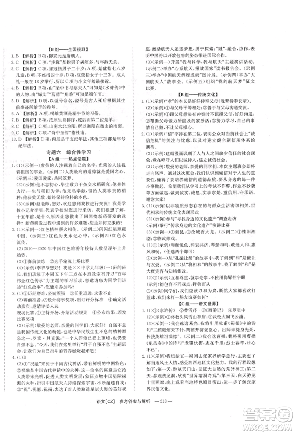 湖南師范大學(xué)出版社2022全效學(xué)習(xí)中考學(xué)練測(cè)聽(tīng)課講義語(yǔ)文人教版郴州專(zhuān)版參考答案