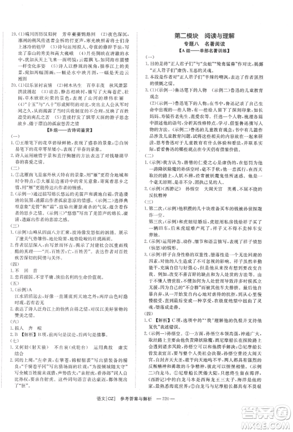 湖南師范大學(xué)出版社2022全效學(xué)習(xí)中考學(xué)練測(cè)聽(tīng)課講義語(yǔ)文人教版郴州專(zhuān)版參考答案
