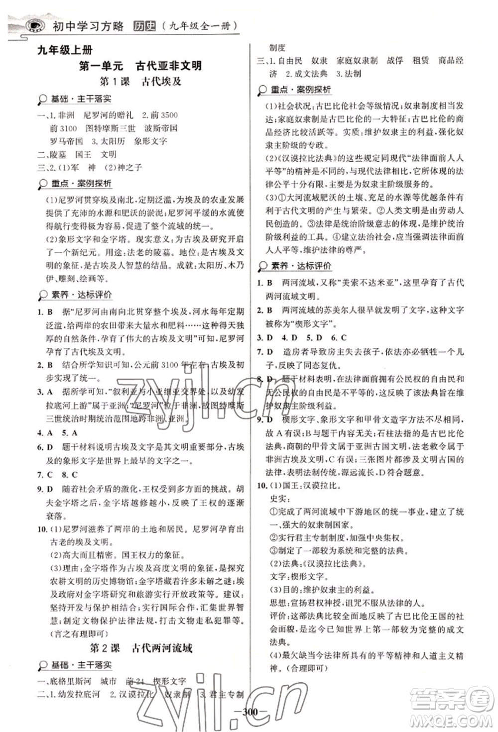 延邊大學出版社2022世紀金榜初中學習方略九年級歷史人教版深圳專版參考答案