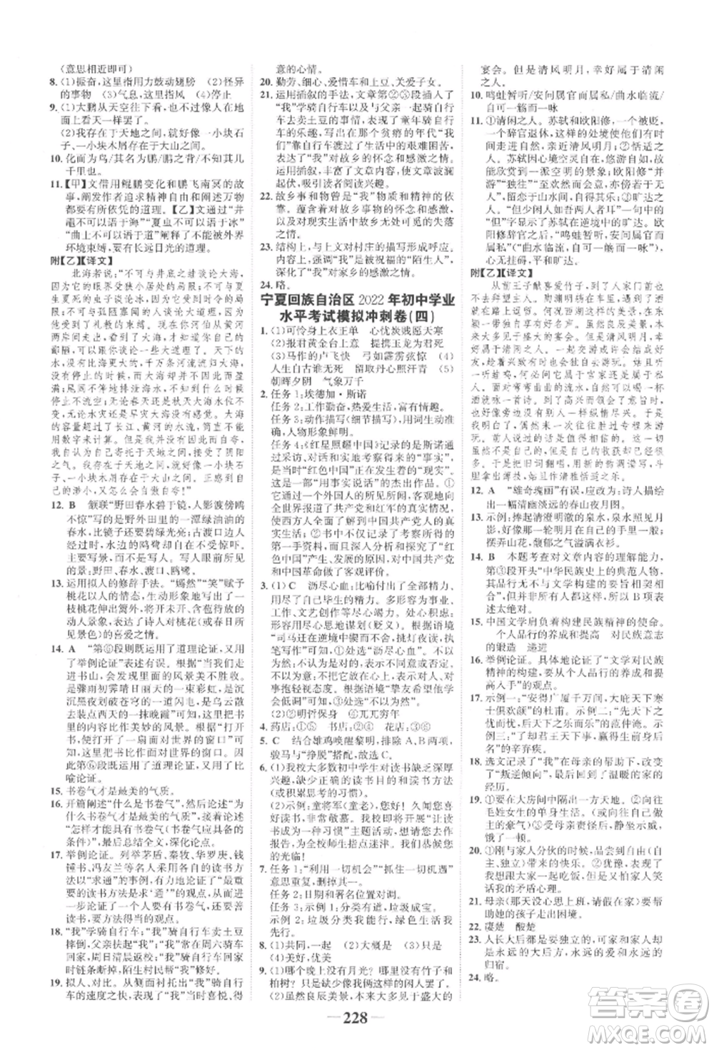 未來(lái)出版社2022世紀(jì)金榜初中全程復(fù)習(xí)方略語(yǔ)文人教版寧夏專(zhuān)版參考答案