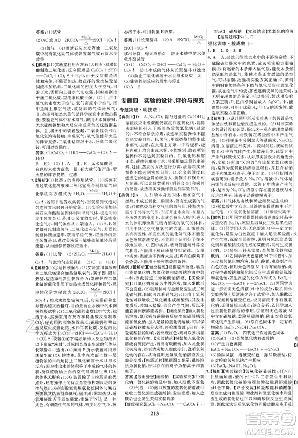 未來出版社2022世紀金榜初中全程復習方略化學通用版寧夏專版參考答案