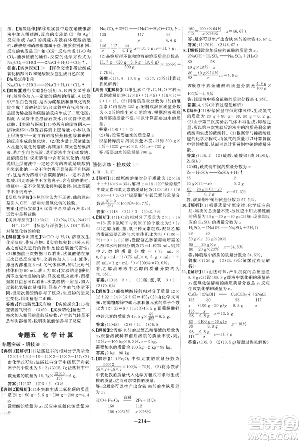 未來出版社2022世紀金榜初中全程復習方略化學通用版寧夏專版參考答案