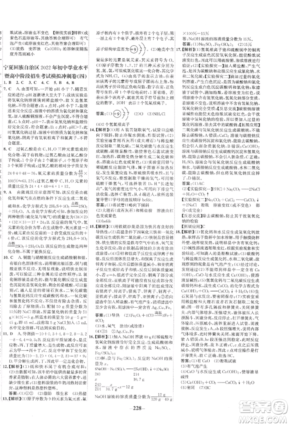 未來出版社2022世紀金榜初中全程復習方略化學通用版寧夏專版參考答案
