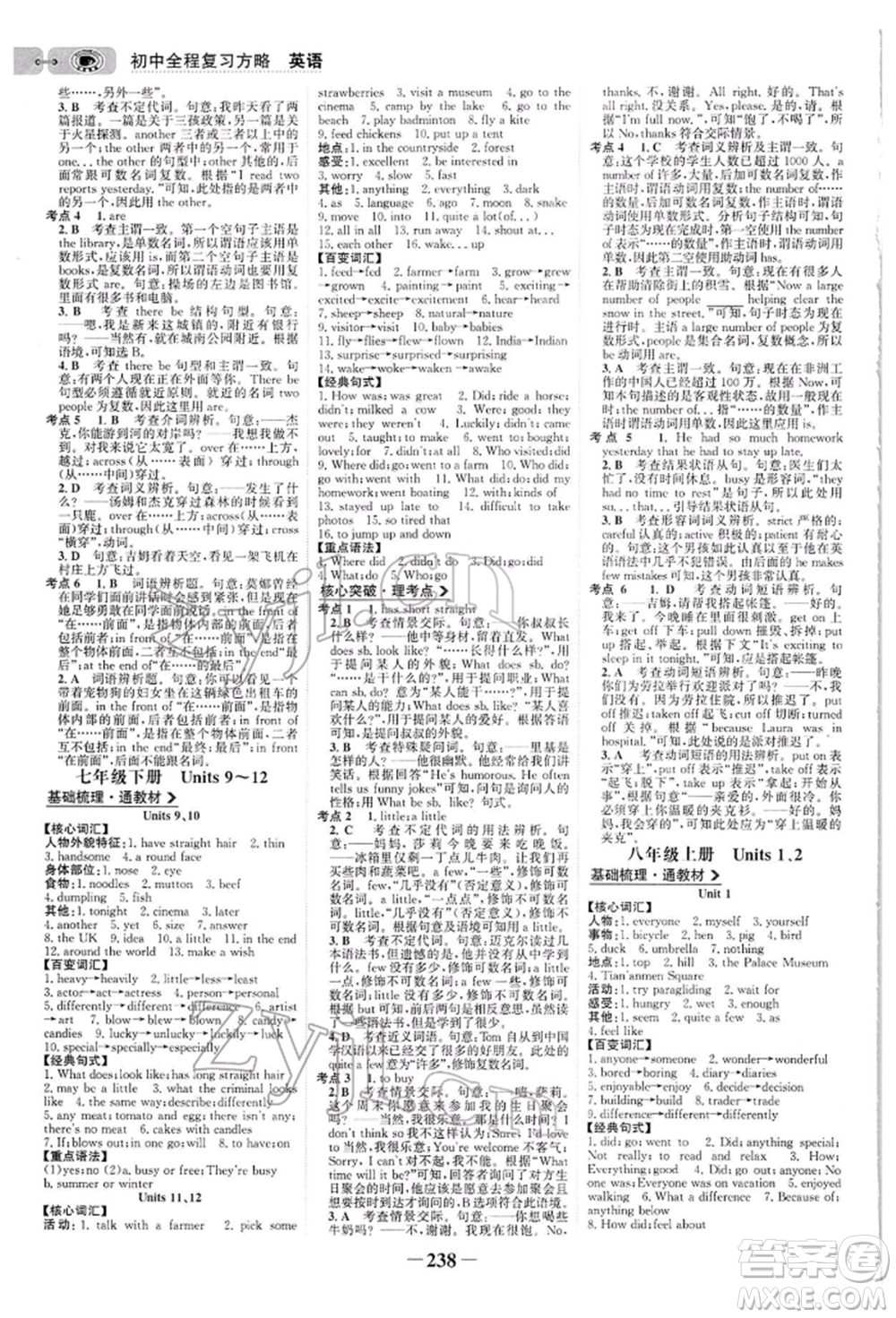 浙江科學(xué)技術(shù)出版社2022世紀(jì)金榜初中全程復(fù)習(xí)方略英語(yǔ)通用版參考答案