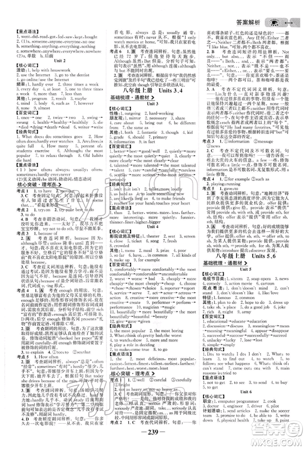 浙江科學(xué)技術(shù)出版社2022世紀(jì)金榜初中全程復(fù)習(xí)方略英語(yǔ)通用版參考答案