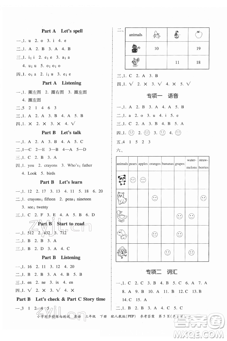 廣東教育出版社2022小學(xué)同步精練與測試英語三年級下冊人教版答案