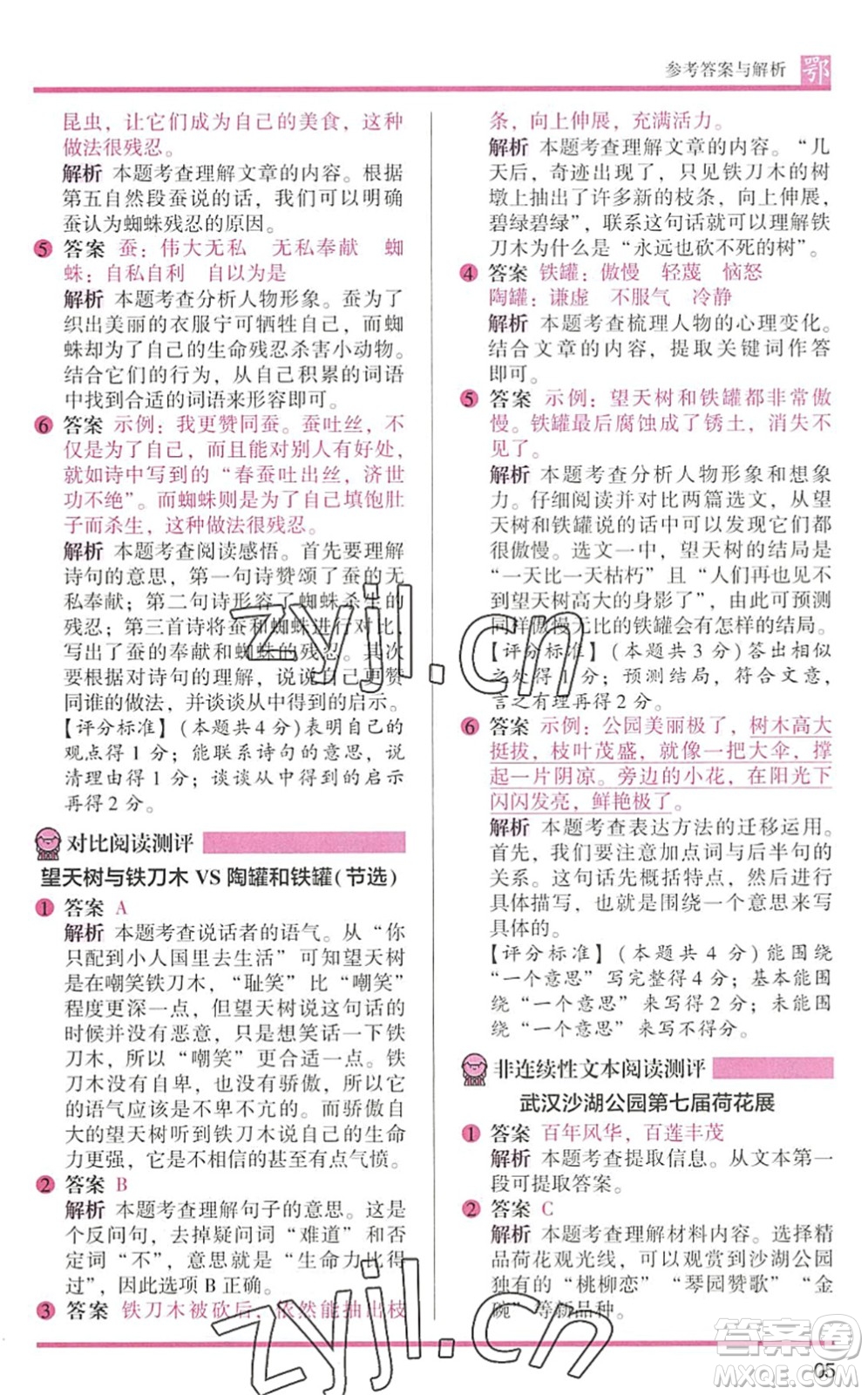 江蘇鳳凰文藝出版社2022木頭馬閱讀力測(cè)評(píng)三年級(jí)語(yǔ)文下冊(cè)B版武漢專版答案