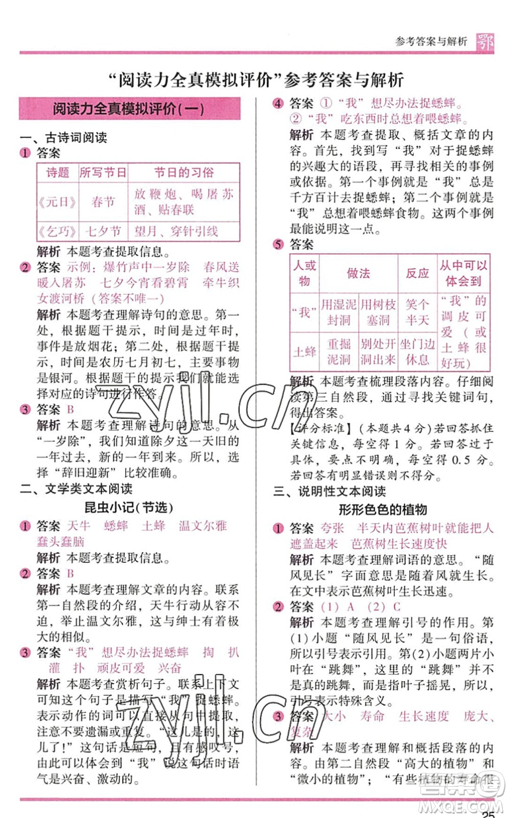 江蘇鳳凰文藝出版社2022木頭馬閱讀力測(cè)評(píng)三年級(jí)語(yǔ)文下冊(cè)B版武漢專版答案