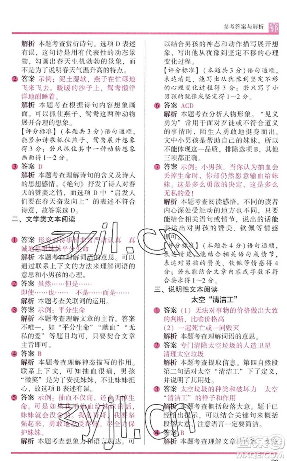 江蘇鳳凰文藝出版社2022木頭馬閱讀力測(cè)評(píng)三年級(jí)語(yǔ)文下冊(cè)B版武漢專版答案