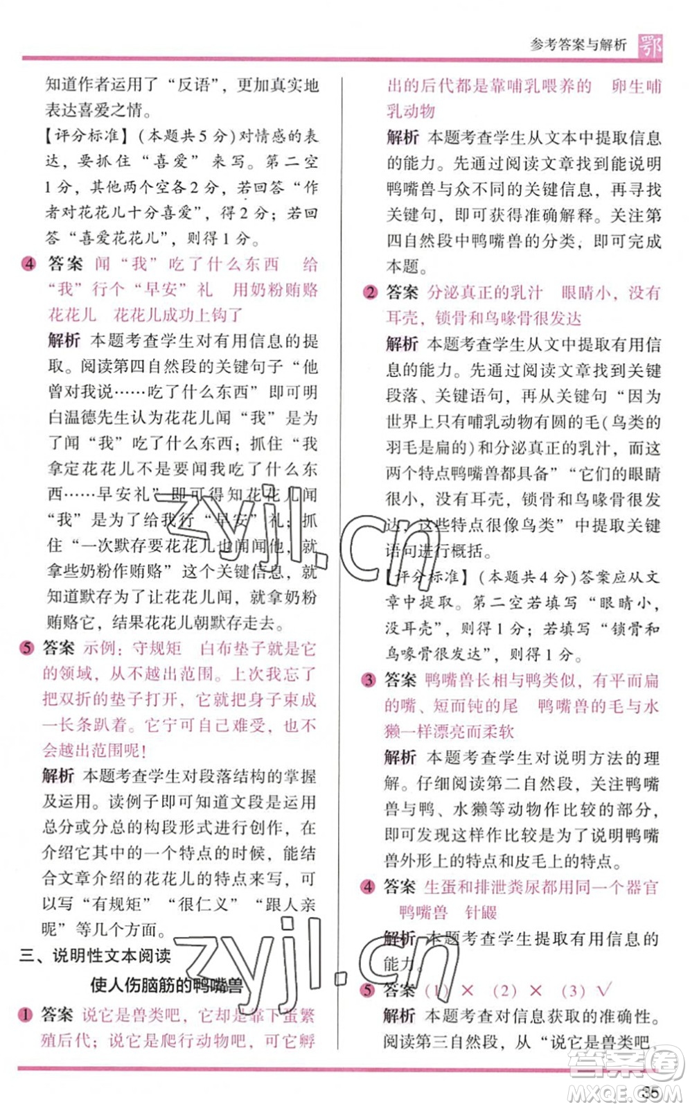 江蘇鳳凰文藝出版社2022木頭馬閱讀力測評四年級語文下冊B版武漢專版答案