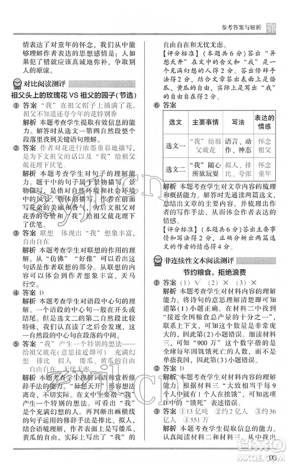 江蘇鳳凰文藝出版社2022木頭馬閱讀力測(cè)評(píng)五年級(jí)語文下冊(cè)B版武漢專版答案