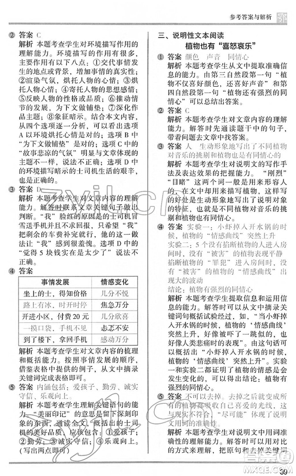 江蘇鳳凰文藝出版社2022木頭馬閱讀力測(cè)評(píng)五年級(jí)語文下冊(cè)B版武漢專版答案