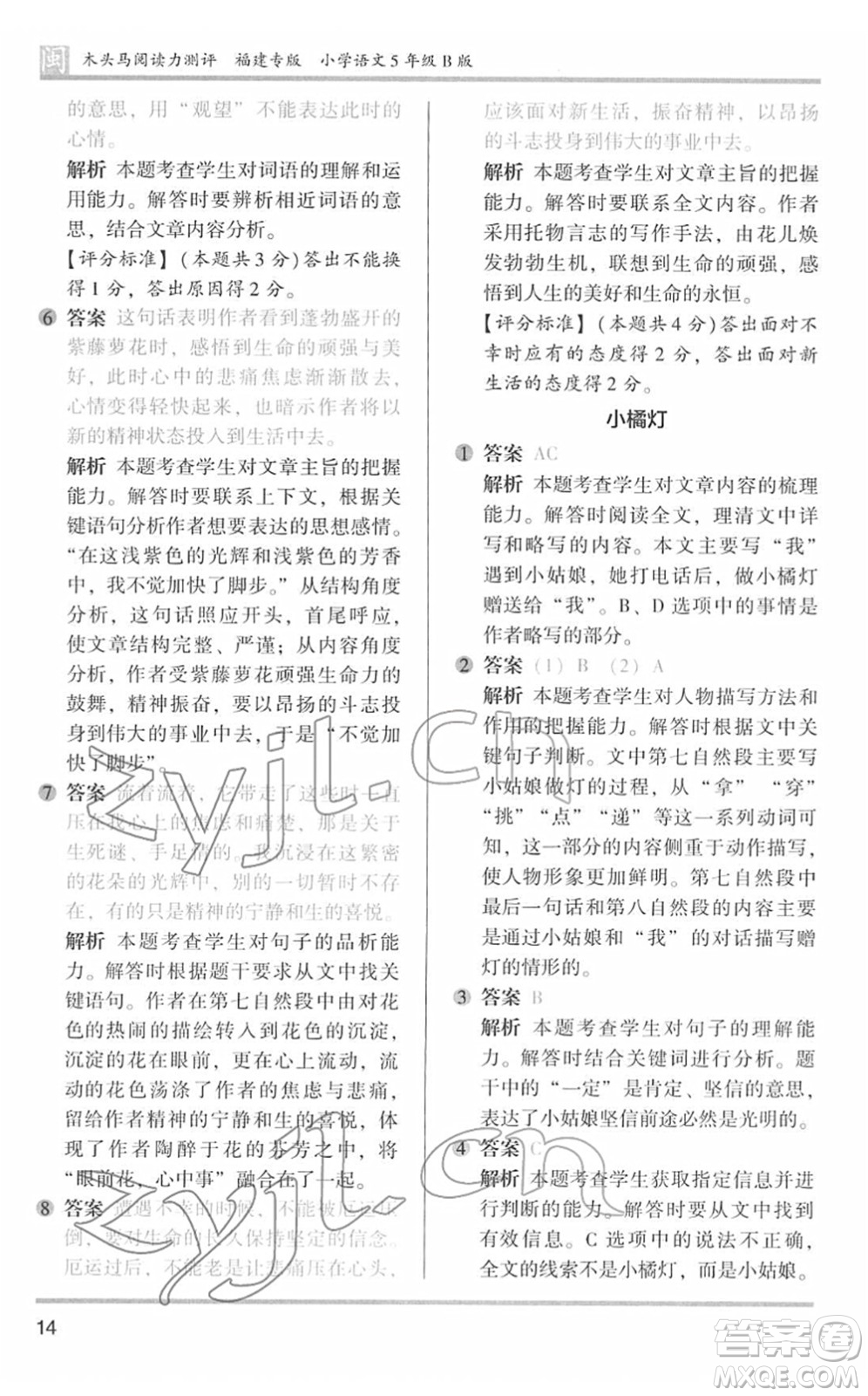鷺江出版社2022木頭馬閱讀力測(cè)評(píng)五年級(jí)語(yǔ)文下冊(cè)B版福建專版答案