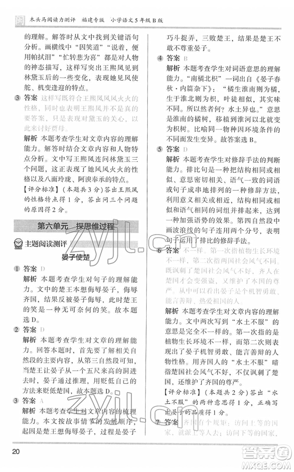 鷺江出版社2022木頭馬閱讀力測(cè)評(píng)五年級(jí)語(yǔ)文下冊(cè)B版福建專版答案