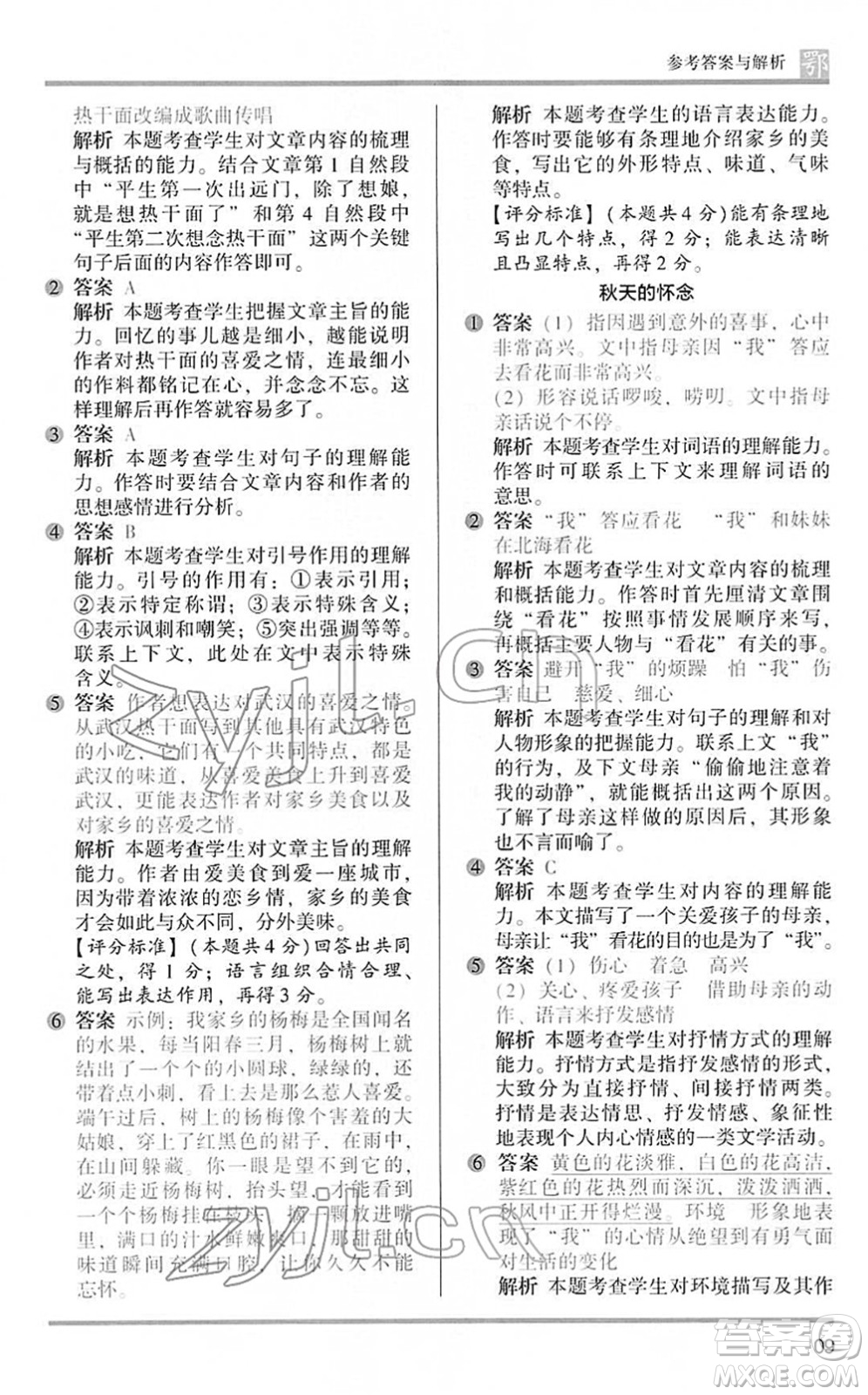 江蘇鳳凰文藝出版社2022木頭馬閱讀力測評六年級語文下冊B版武漢專版答案