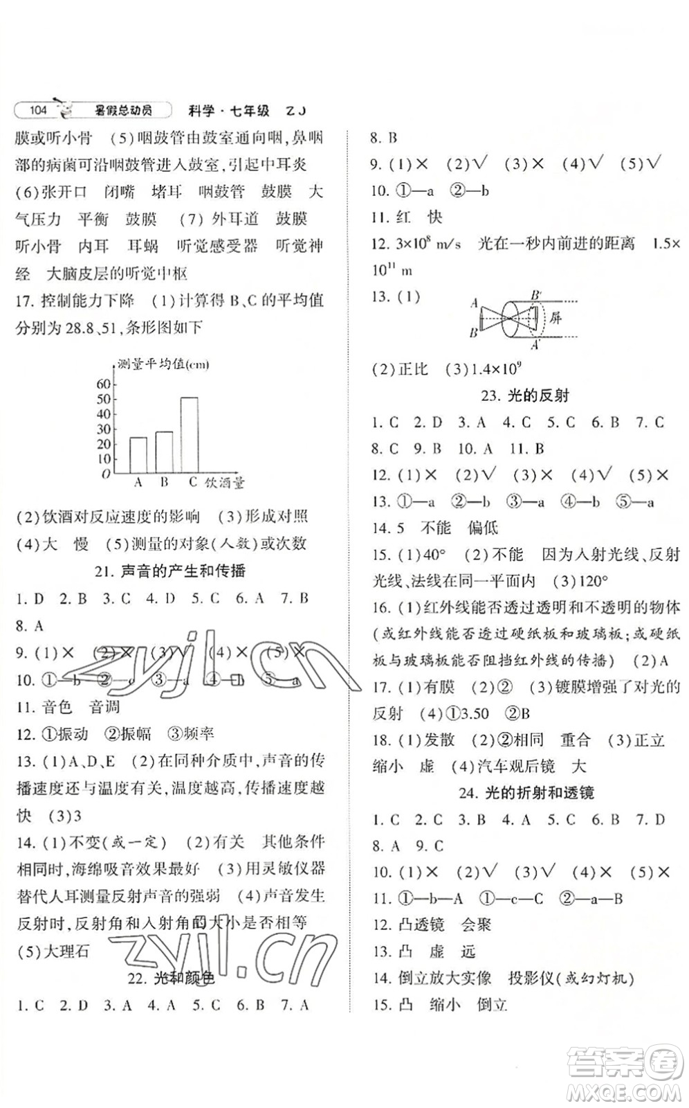寧夏人民教育出版社2022經(jīng)綸學典暑假總動員七年級科學ZJ浙教版答案