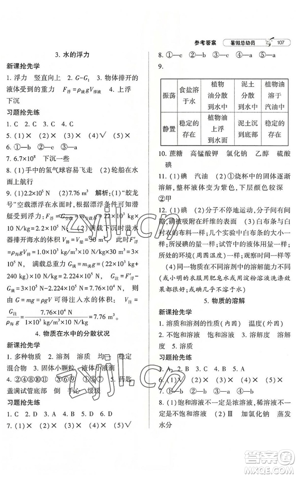 寧夏人民教育出版社2022經(jīng)綸學典暑假總動員七年級科學ZJ浙教版答案