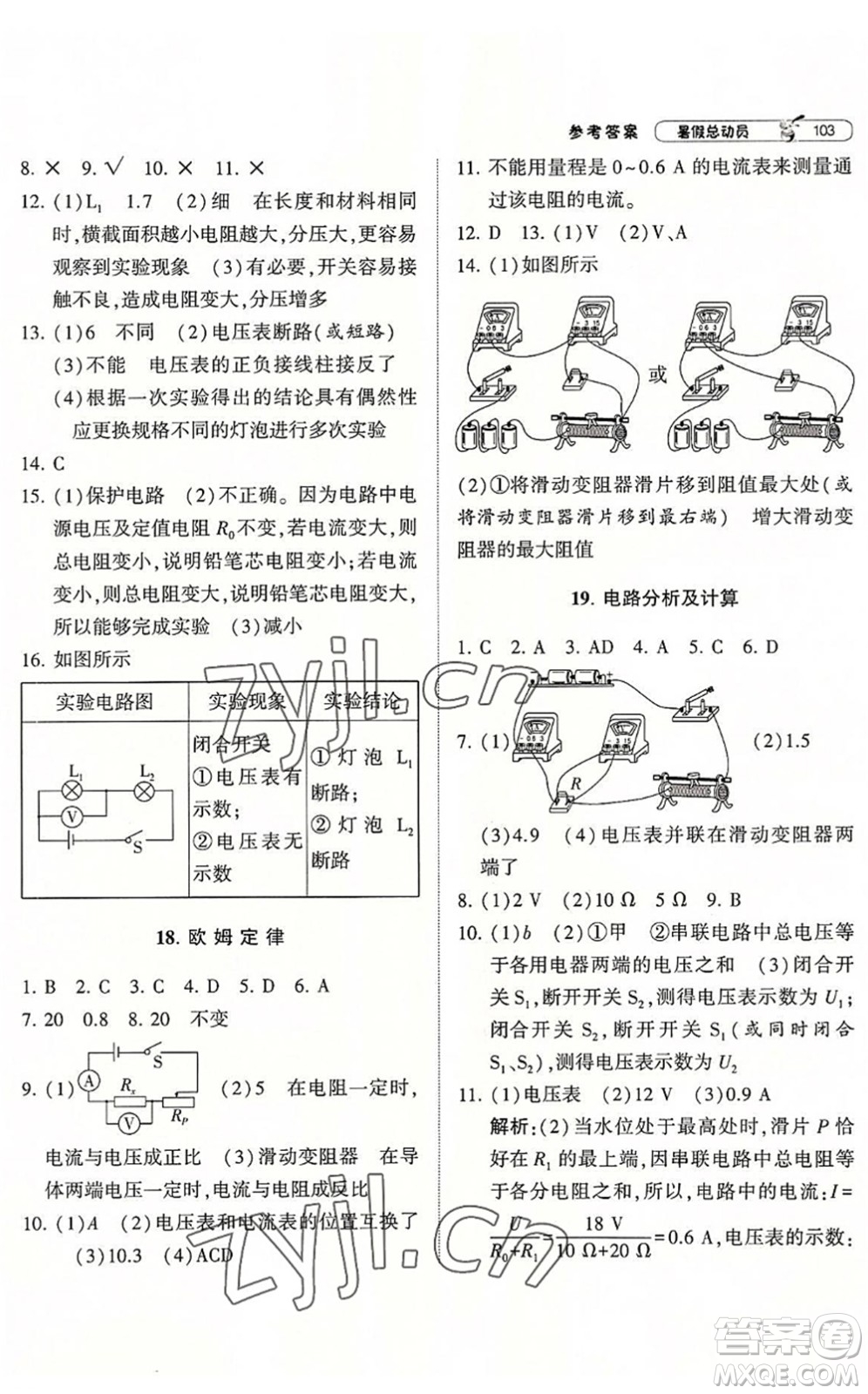 寧夏人民教育出版社2022經(jīng)綸學(xué)典暑假總動員八年級科學(xué)ZJ浙教版答案