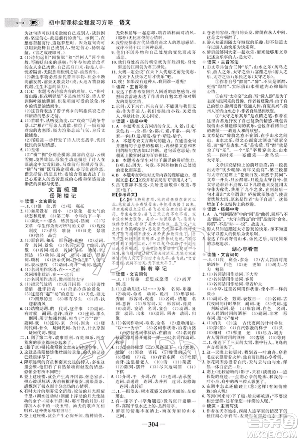 未來出版社2022世紀金榜初中全程復習方略語文人教版參考答案