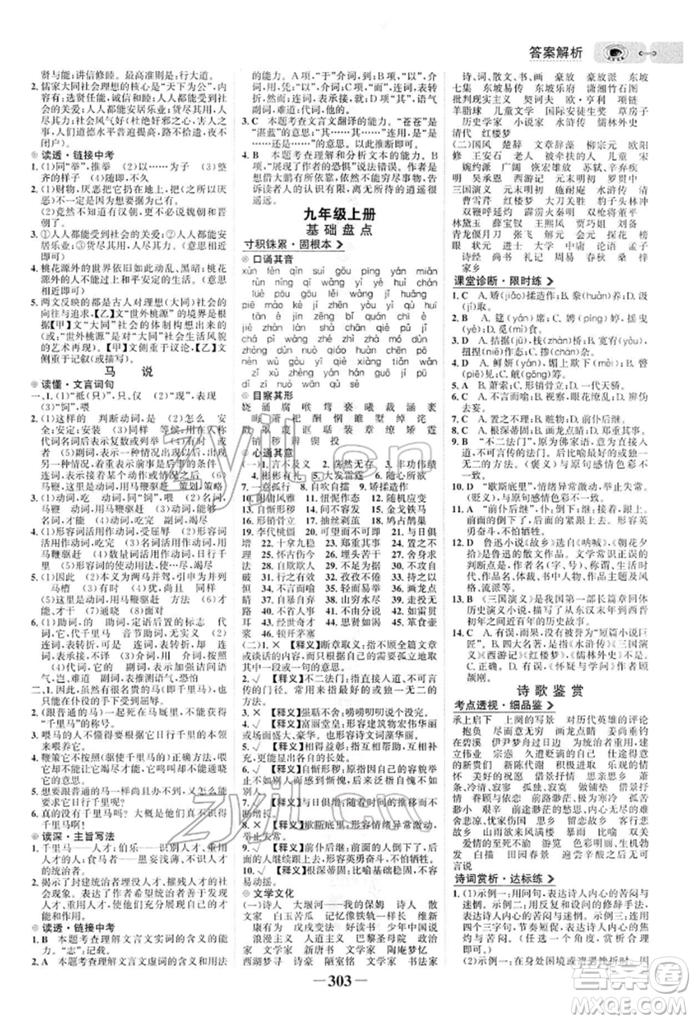 未來出版社2022世紀金榜初中全程復習方略語文人教版參考答案