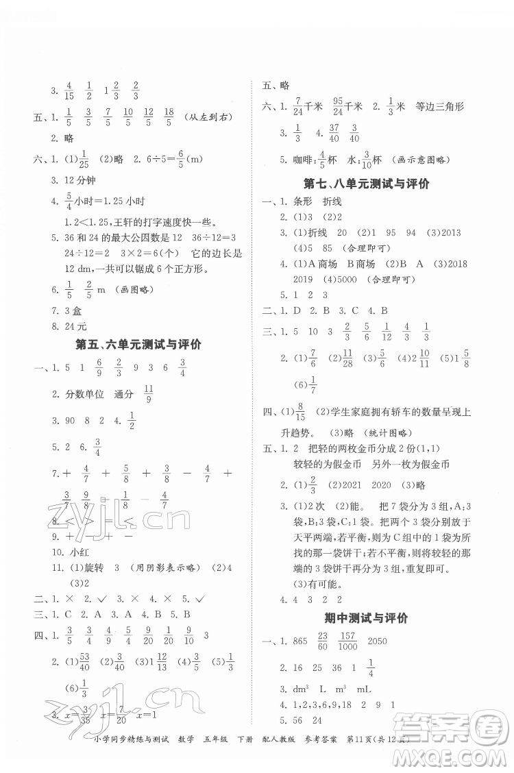 廣東教育出版社2022小學(xué)同步精練與測試數(shù)學(xué)五年級(jí)下冊人教版答案