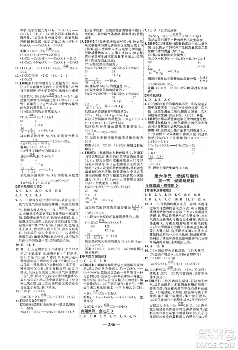 未來(lái)出版社2022世紀(jì)金榜初中全程復(fù)習(xí)方略化學(xué)魯教版參考答案