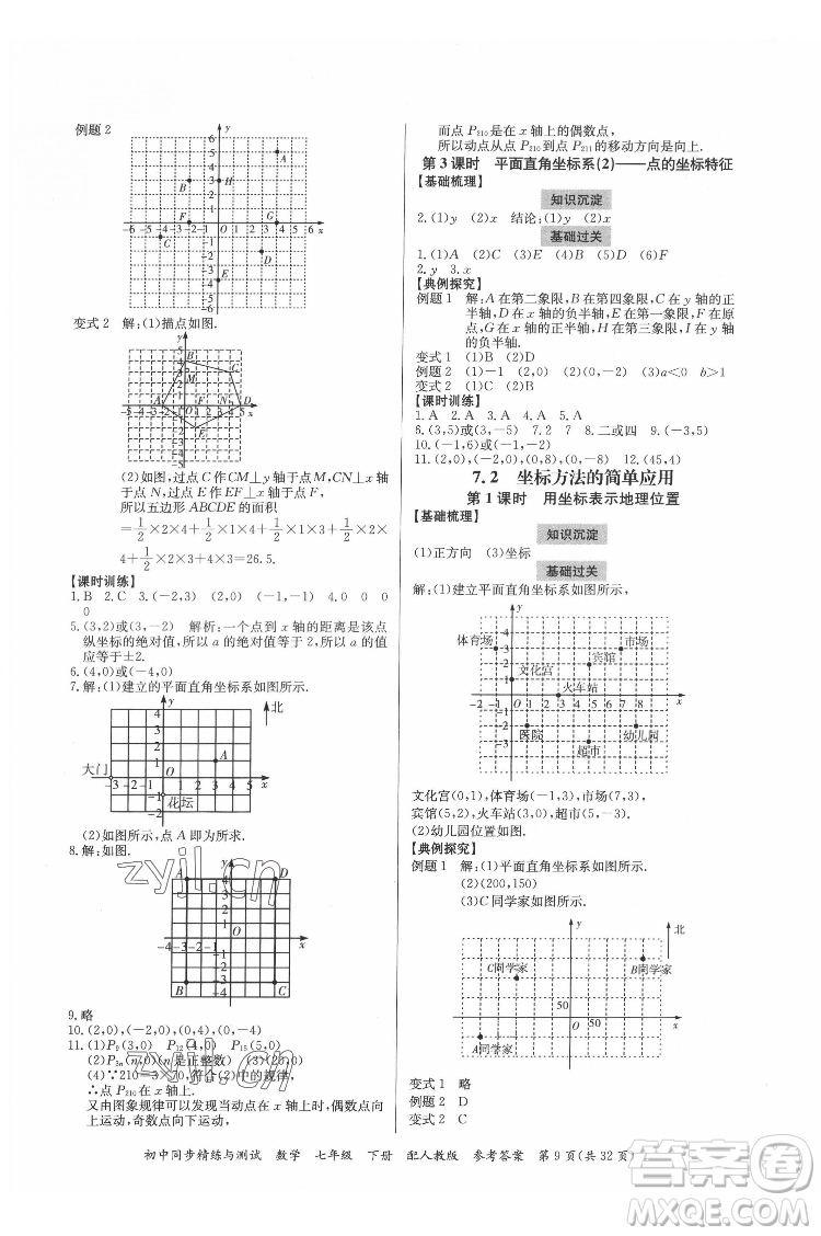 廣東教育出版社2022初中同步精練與測試數(shù)學七年級下冊人教版答案