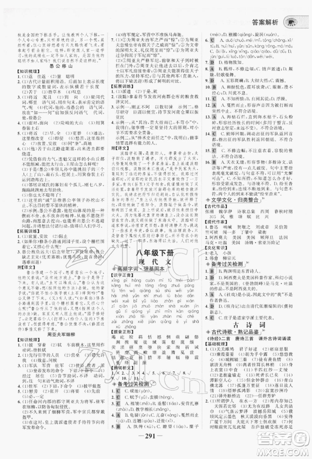 未來出版社2022世紀(jì)金榜初中全程復(fù)習(xí)方略語文人教版青海專版參考答案