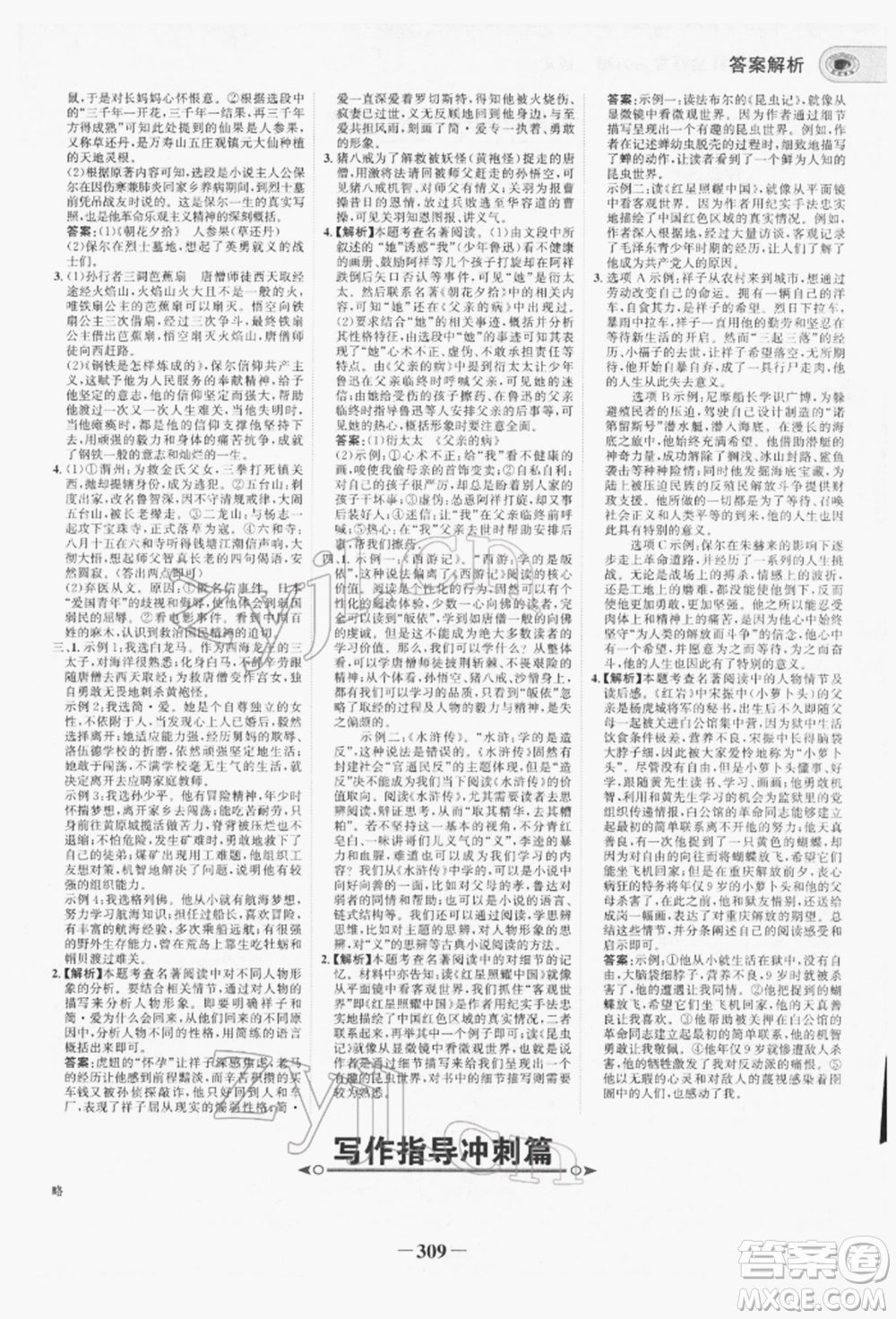 未來出版社2022世紀(jì)金榜初中全程復(fù)習(xí)方略語文人教版青海專版參考答案
