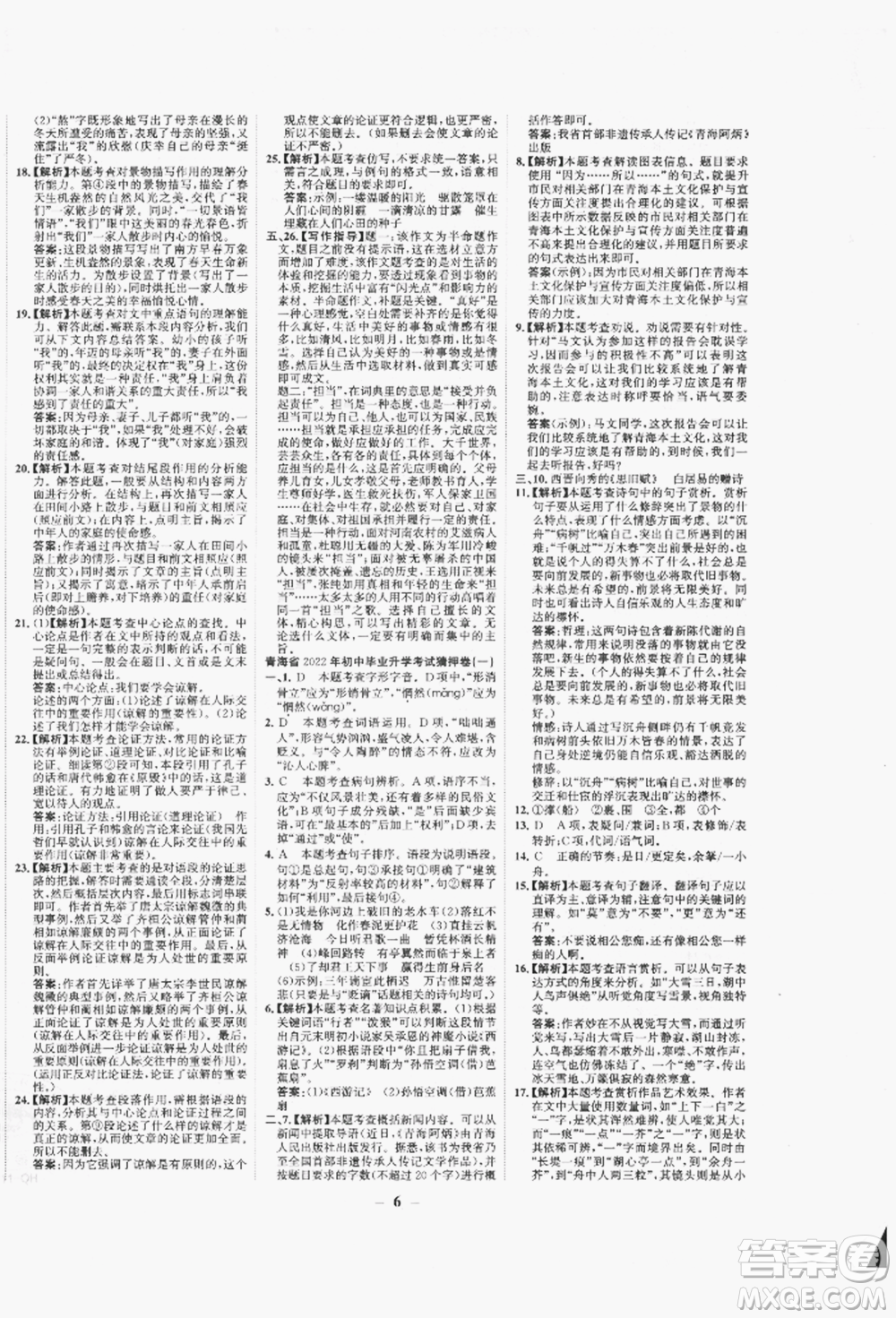 未來出版社2022世紀(jì)金榜初中全程復(fù)習(xí)方略語文人教版青海專版參考答案