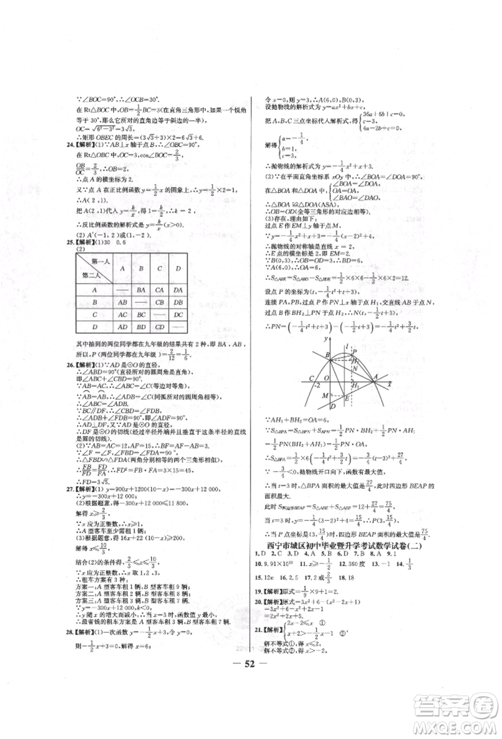 未來(lái)出版社2022世紀(jì)金榜初中全程復(fù)習(xí)方略數(shù)學(xué)人教版青海專版參考答案