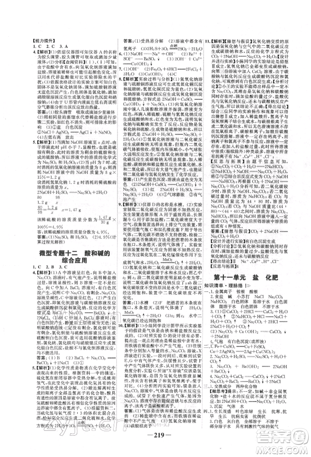 河北少年兒童出版社2022世紀(jì)金榜初中全程復(fù)習(xí)方略化學(xué)人教版新疆專版參考答案