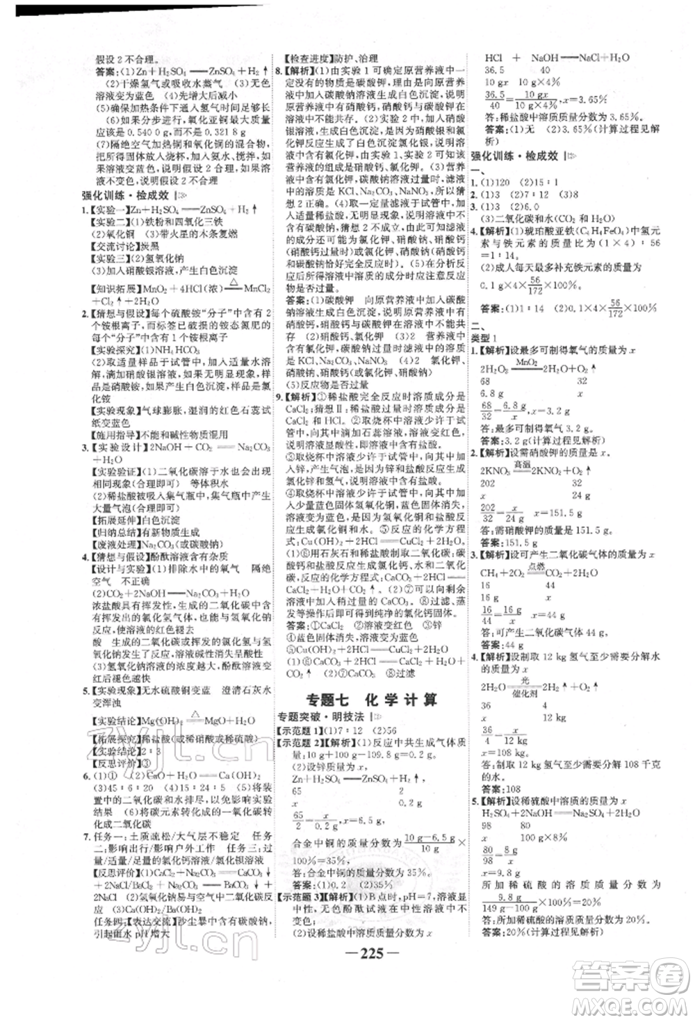 河北少年兒童出版社2022世紀(jì)金榜初中全程復(fù)習(xí)方略化學(xué)人教版新疆專版參考答案