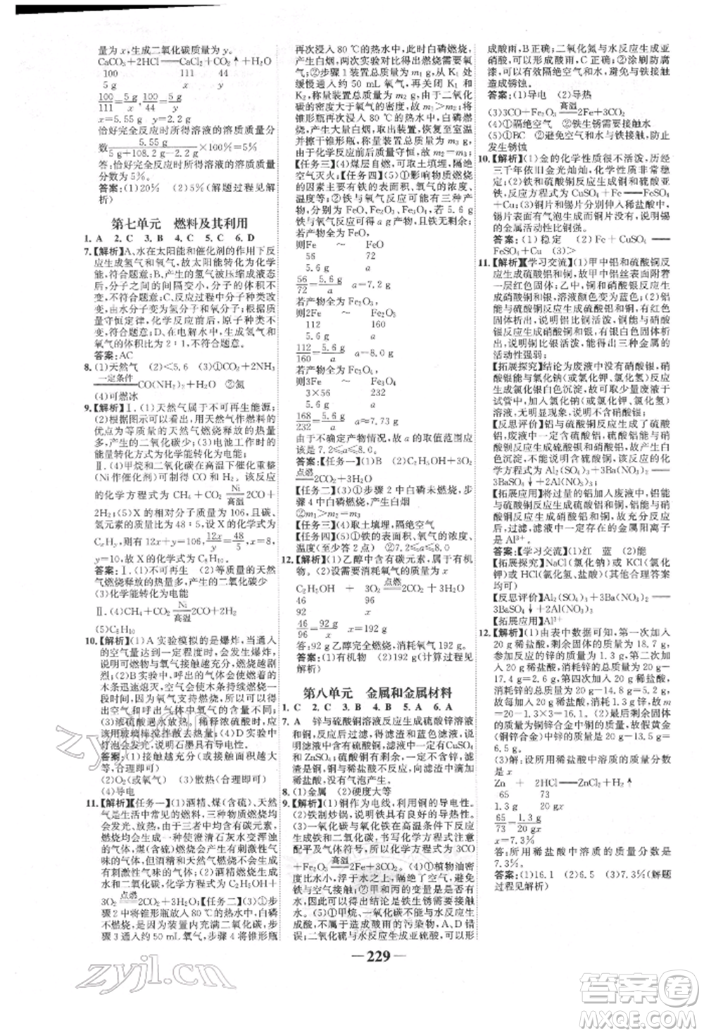河北少年兒童出版社2022世紀(jì)金榜初中全程復(fù)習(xí)方略化學(xué)人教版新疆專版參考答案