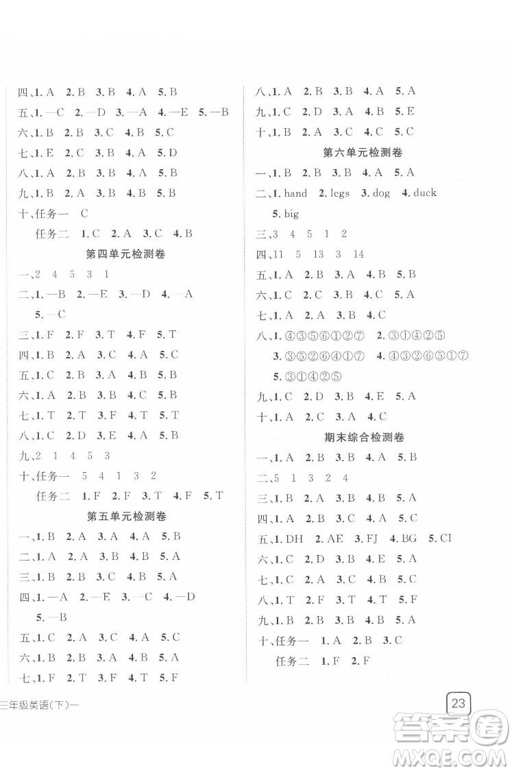 武漢出版社2022探究樂(lè)園英語(yǔ)三年級(jí)下冊(cè)PEP人教版答案