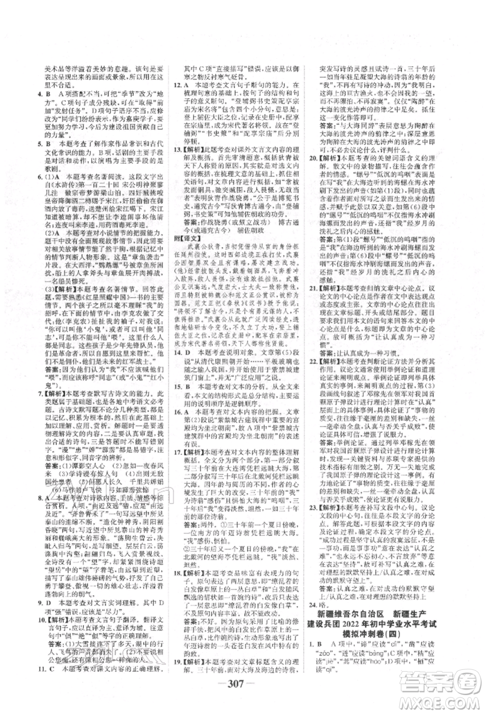河北少年兒童出版社2022世紀(jì)金榜初中全程復(fù)習(xí)方略語(yǔ)文人教版新疆專版參考答案