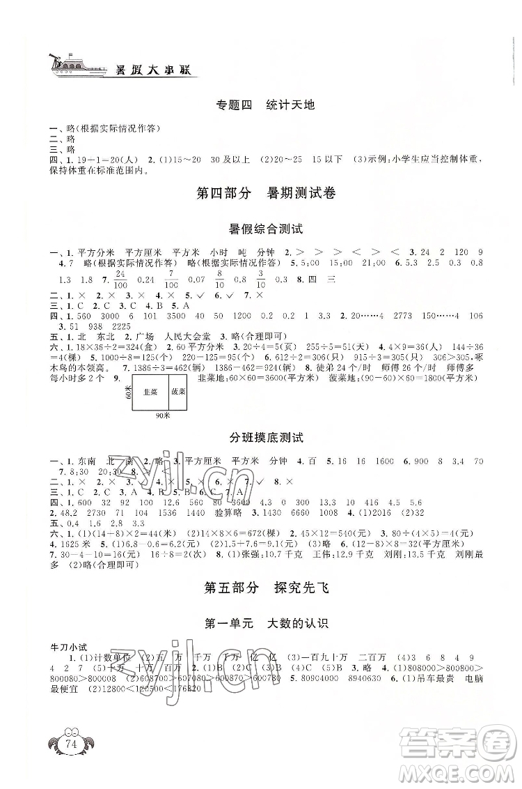 安徽人民出版社2022暑假大串聯(lián)數(shù)學(xué)三年級人民教育教材適用答案