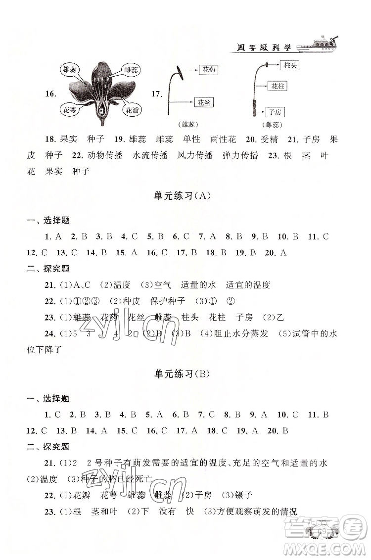 安徽人民出版社2022暑假大串聯(lián)科學(xué)四年級教育科學(xué)教材適用答案