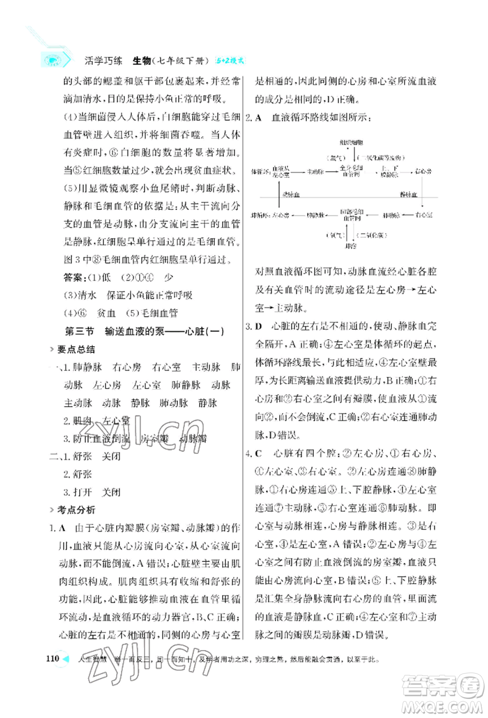 浙江科學(xué)技術(shù)出版社2022世紀(jì)金榜活學(xué)巧練七年級(jí)下冊(cè)生物人教版參考答案