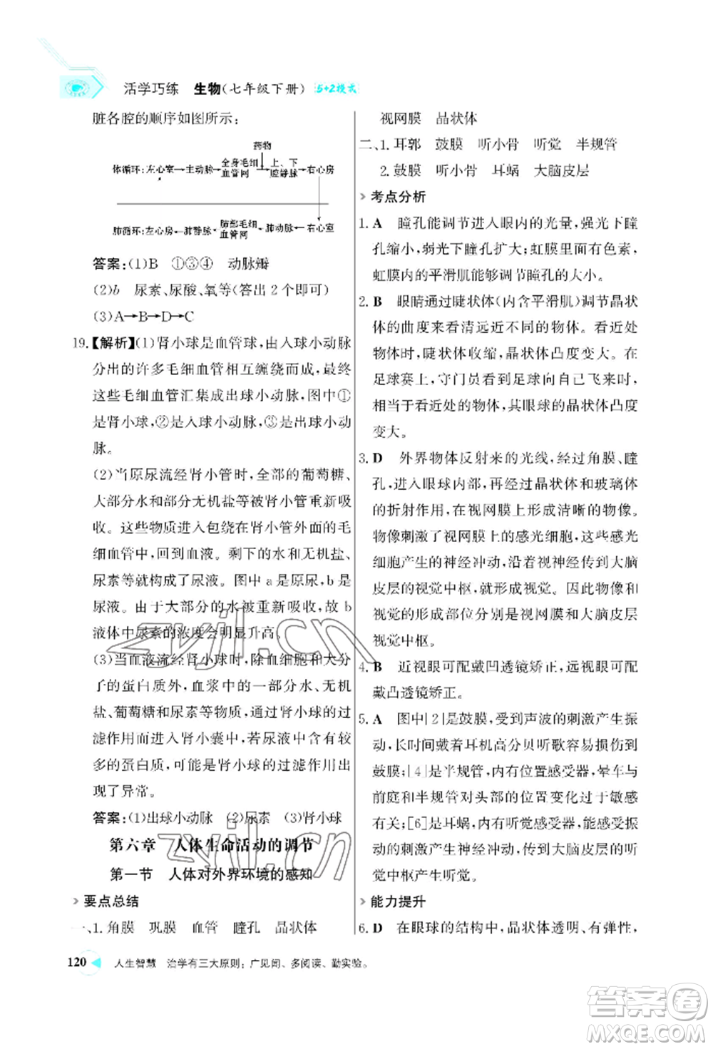浙江科學(xué)技術(shù)出版社2022世紀(jì)金榜活學(xué)巧練七年級(jí)下冊(cè)生物人教版參考答案