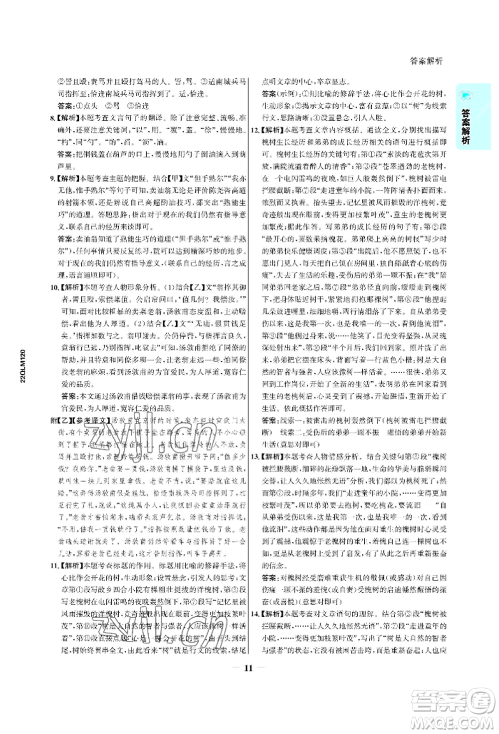 浙江科學技術出版社2022世紀金榜活學巧練七年級下冊語文人教版參考答案