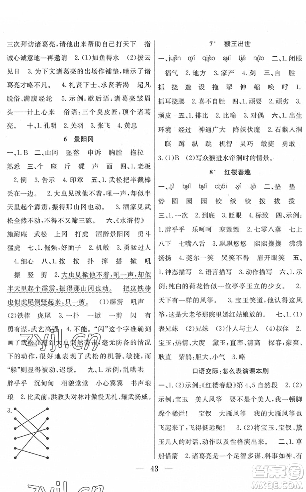合肥工業(yè)大學出版社2022贏在課堂課時作業(yè)五年級語文下冊RJ人教版答案