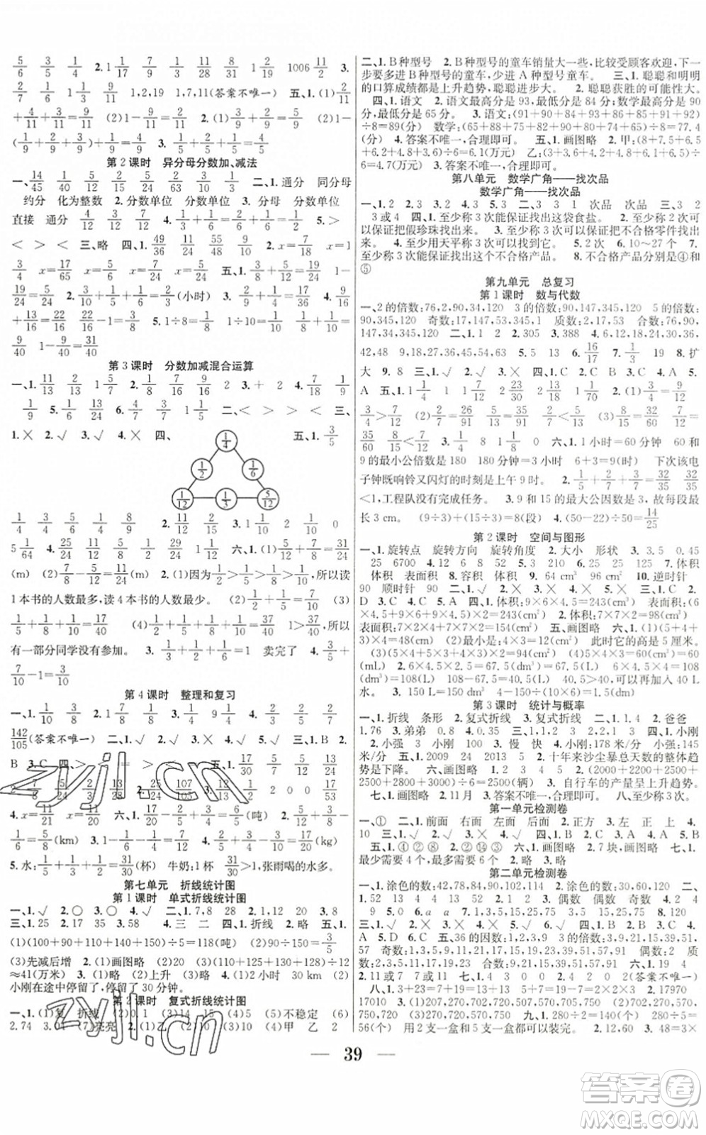 合肥工業(yè)大學(xué)出版社2022贏在課堂課時作業(yè)五年級數(shù)學(xué)下冊RJ人教版答案