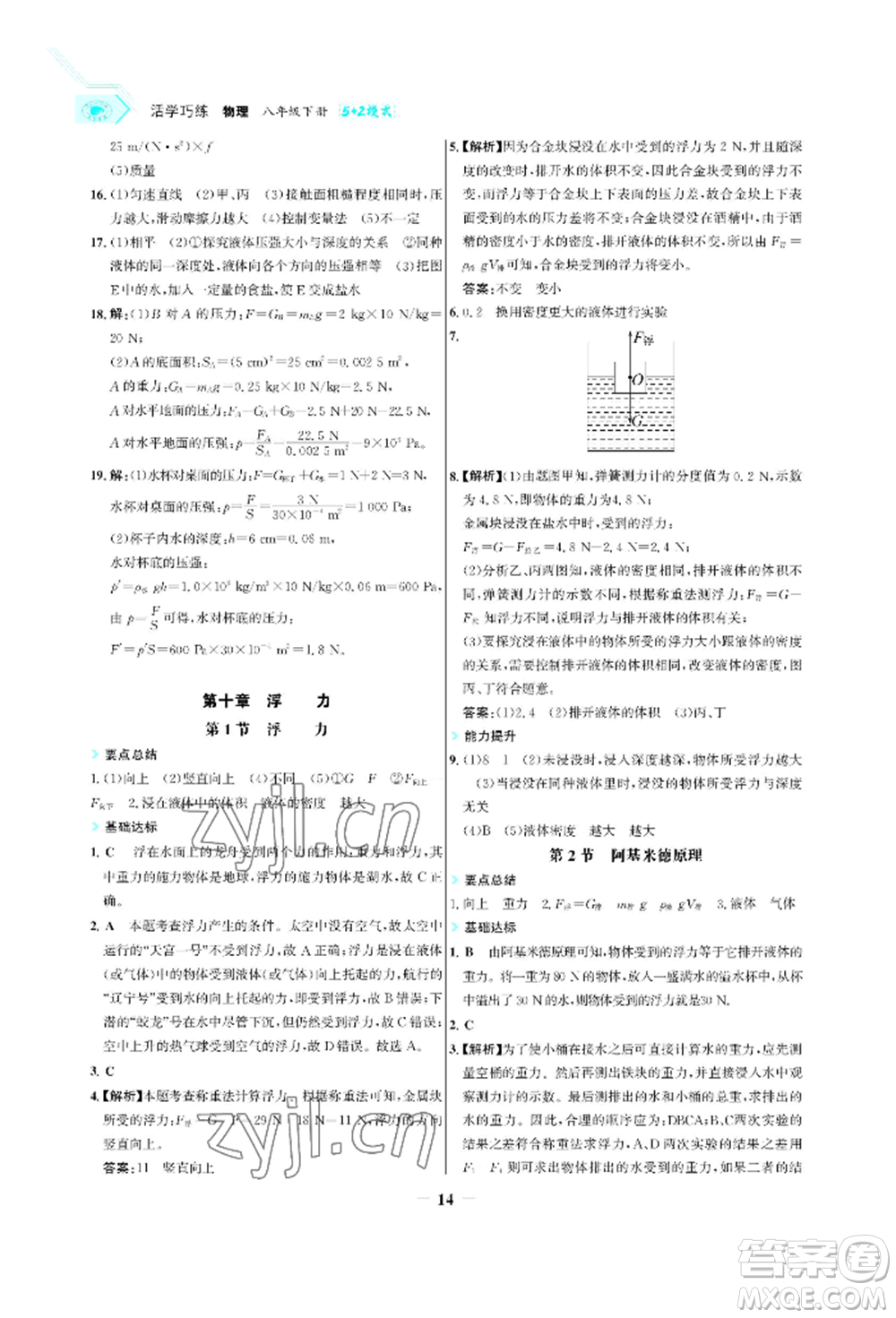 浙江科學(xué)技術(shù)出版社2022世紀金榜活學(xué)巧練八年級下冊物理人教版參考答案