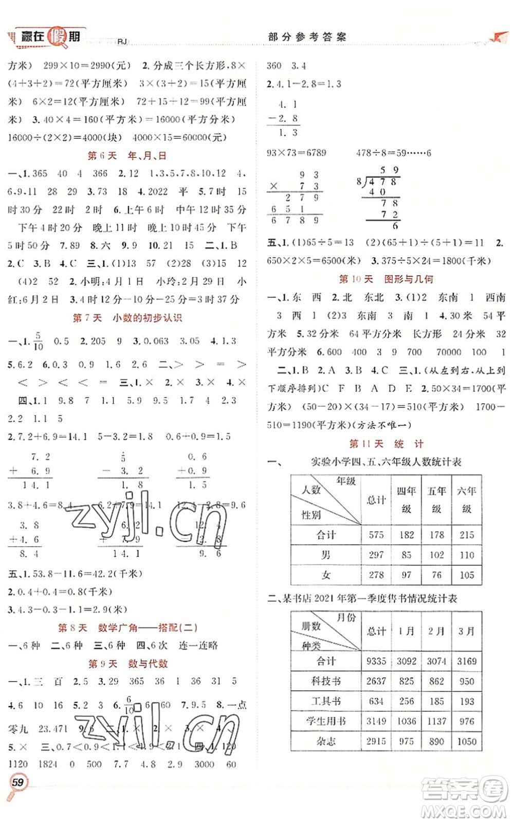合肥工業(yè)大學出版社2022贏在假期期末+暑假三年級數(shù)學RJ人教版答案